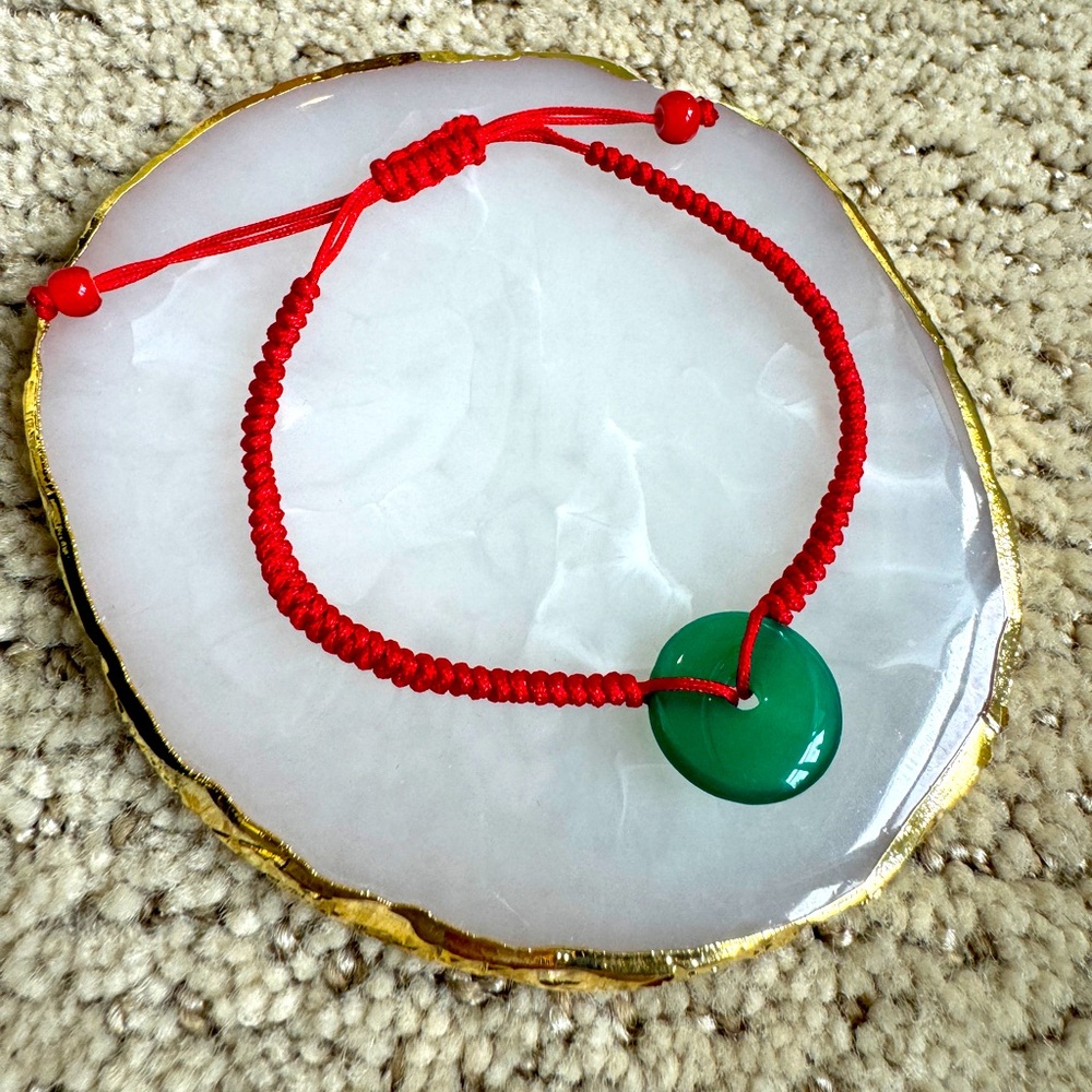 Natural jade bracelet ／Lucky red string bracelet ／hand-made